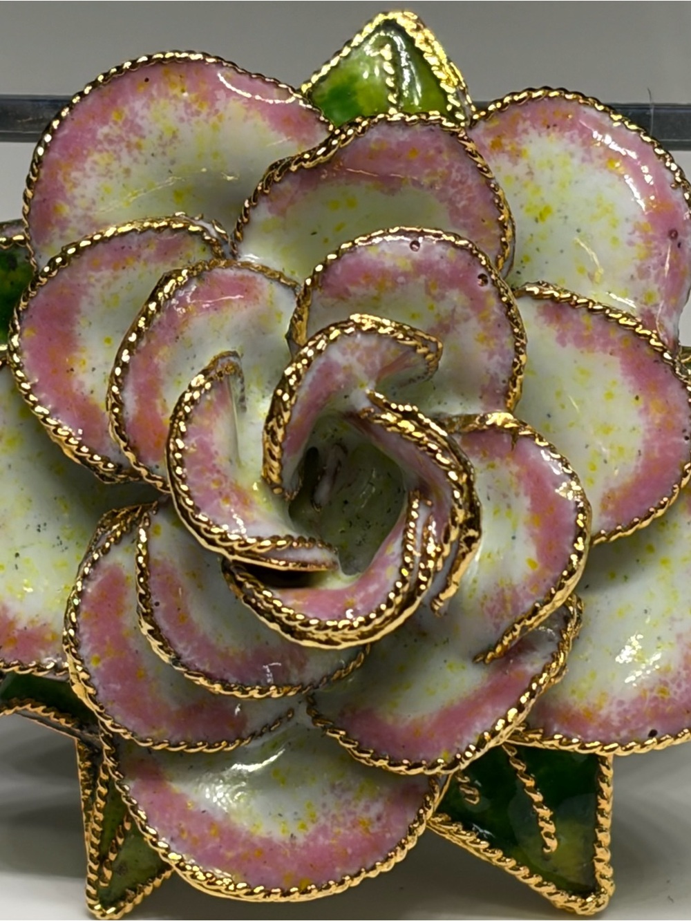 NYCO Cloisonné Enamel Rose Flower Brooch Pin By Nikki Yassaman